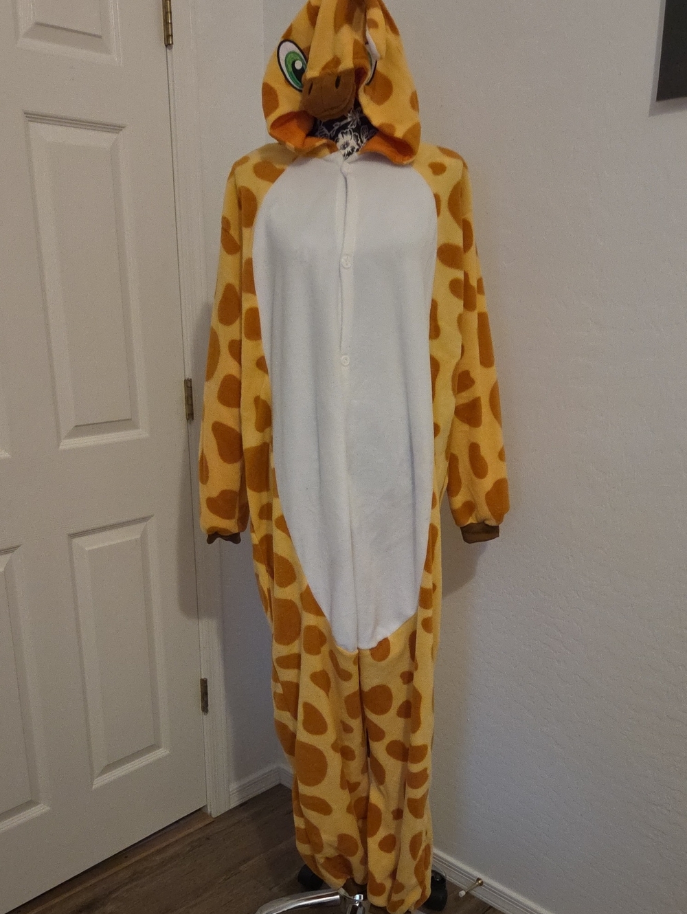 Giraffe Hooded Adult Costume Or Pajamas - Yellow/White